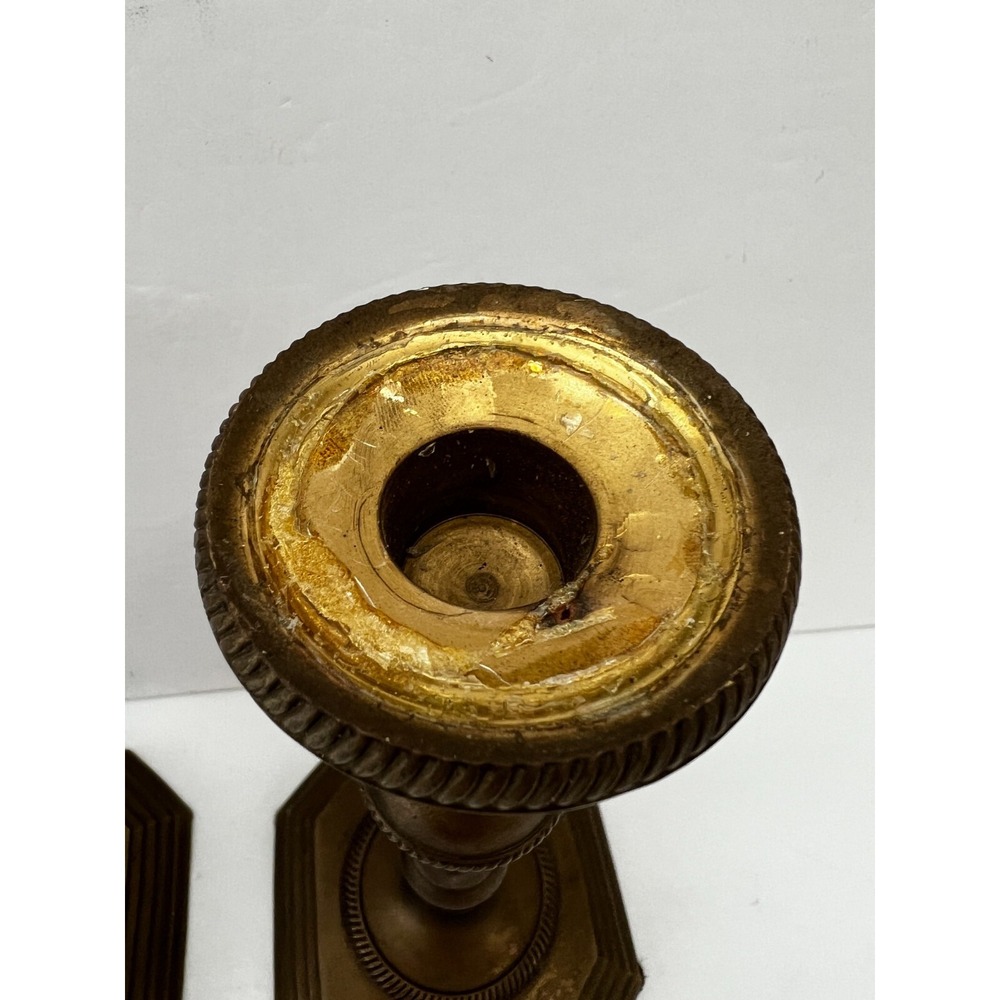 Vintage Pair Solid Brass Taper Candle Holder Candlesticks Square Base 7.5" - Picture 6 of 9
